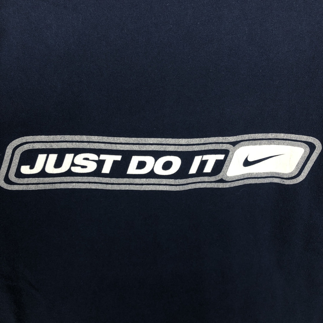 90s-era Nike logo print t-shirt, made in USA, men's size L equivalent, vintage. cotton navy blue type Vintage Second Hand