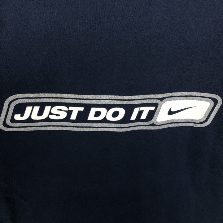 90s-era Nike logo print t-shirt, made in USA, men's size L equivalent, vintage. cotton navy blue type Vintage Second Hand