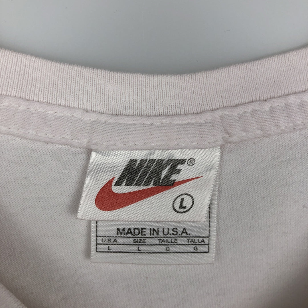 90s-era Nike V-neck T-shirt with a single logo, made in USA, men's size L equivalent, vintage. cotton white type Vintage Second Hand