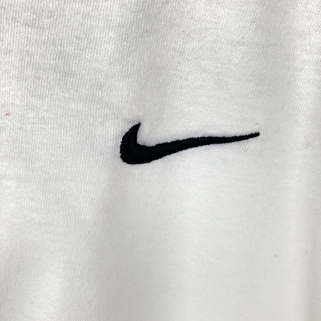 90s-era Nike V-neck T-shirt with a single logo, made in USA, men's size L equivalent, vintage. cotton white type Vintage Second Hand