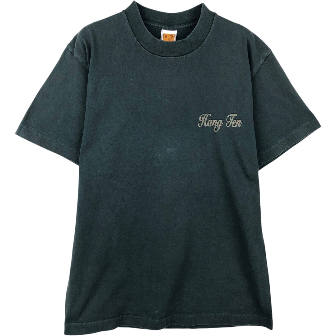 80s-90'S HANG TEN Back Logo Surf Skate T-Shirt, Made in USA, Men's Size M (Equivalent), Vintage cotton Green type dark green Vintage Second Hand