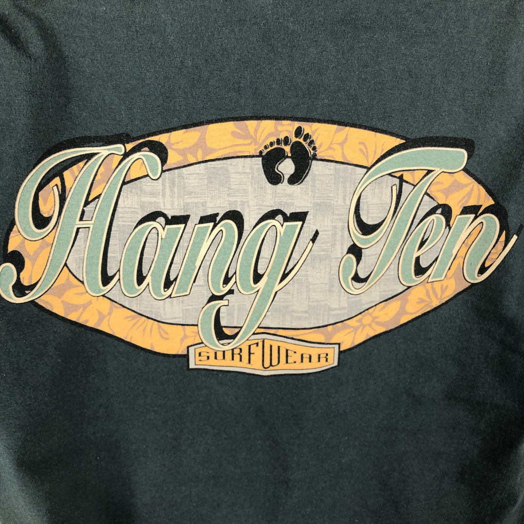 80s-90'S HANG TEN Back Logo Surf Skate T-Shirt, Made in USA, Men's Size M (Equivalent), Vintage cotton Green type dark green Vintage Second Hand
