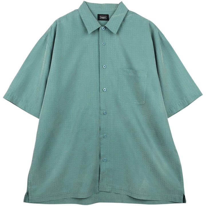 Haggar all-over print short-sleeved rayon box shirt, men's size L equivalent. Polynosic green type Vintage Second Hand