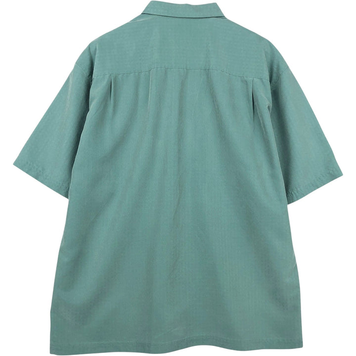 Haggar all-over print short-sleeved rayon box shirt, men's size L equivalent. Polynosic green type Vintage Second Hand