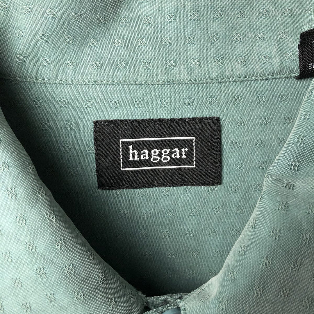 Haggar all-over print short-sleeved rayon box shirt, men's size L equivalent. Polynosic green type Vintage Second Hand