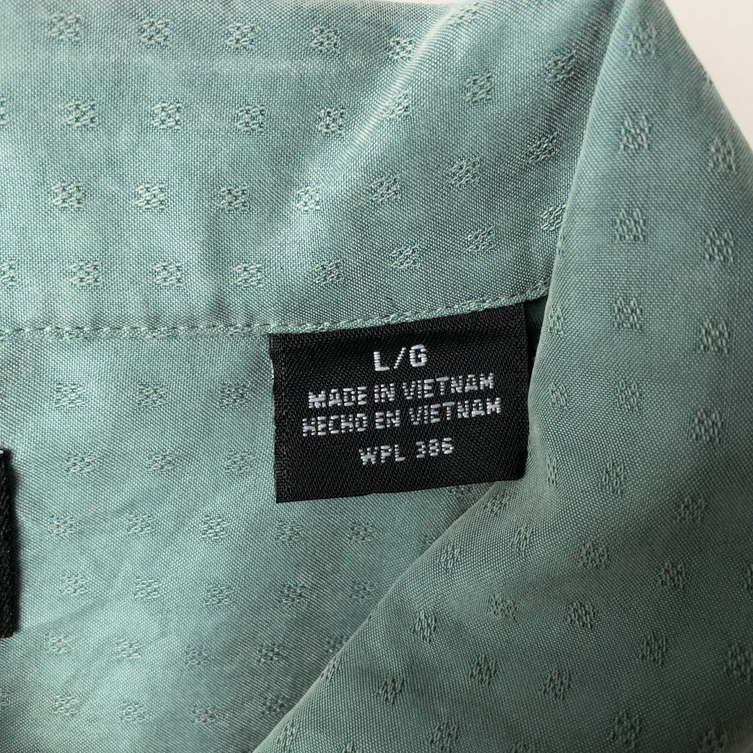 Haggar all-over print short-sleeved rayon box shirt, men's size L equivalent. Polynosic green type Vintage Second Hand