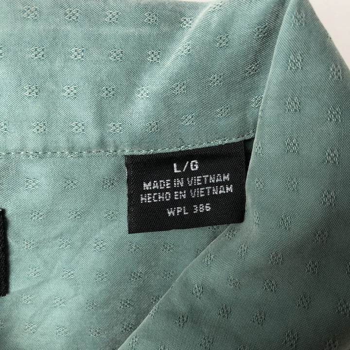 Haggar all-over print short-sleeved rayon box shirt, men's size L equivalent. Polynosic green type Vintage Second Hand