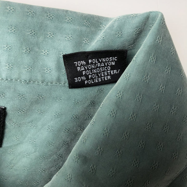 Haggar all-over print short-sleeved rayon box shirt, men's size L equivalent. Polynosic green type Vintage Second Hand