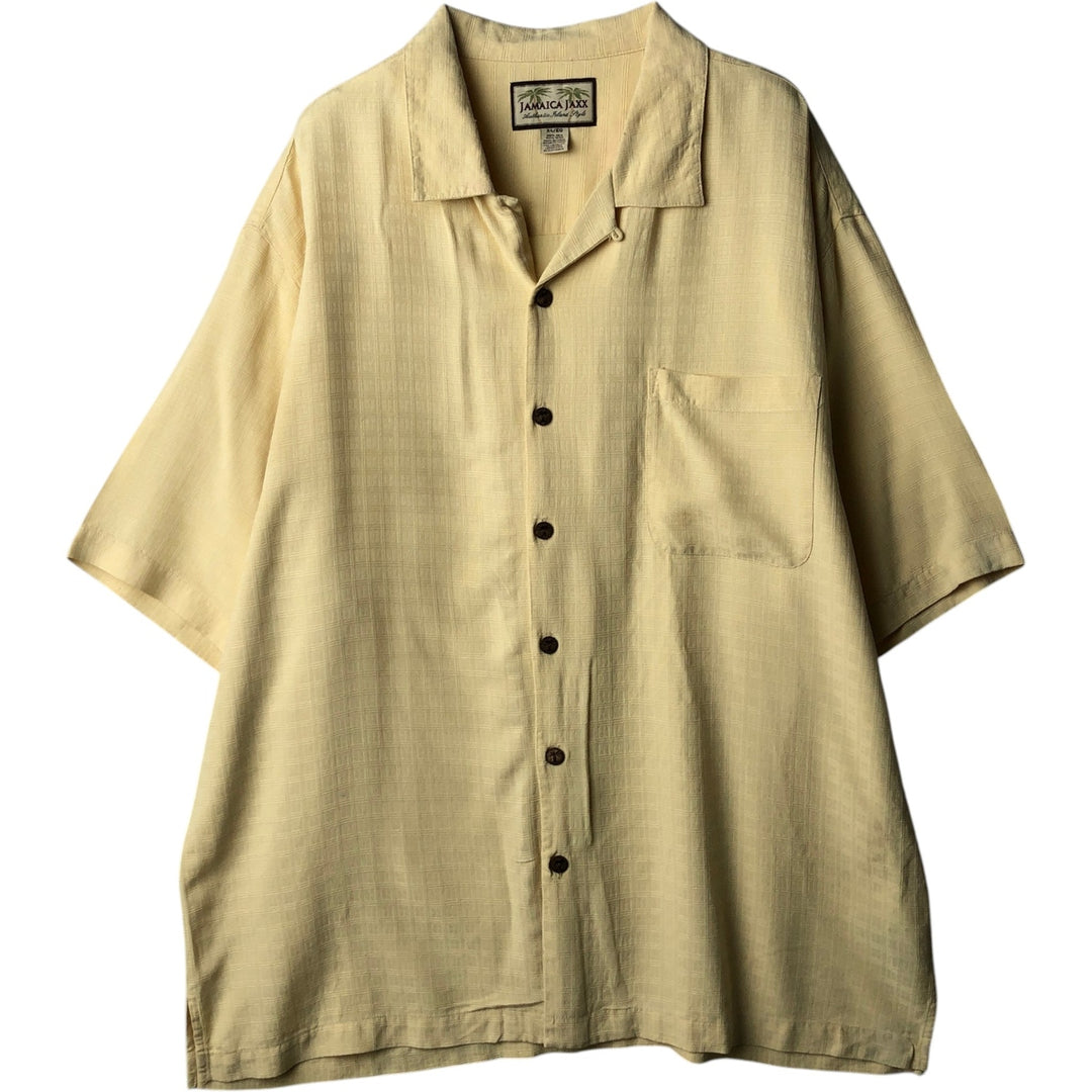Jamaica Jaxx Check Pattern Short-Sleeve Open Collar Silk Shirt, Boxy Fit, Men's Size XL (approx.) silk yellow type Vintage Second Hand