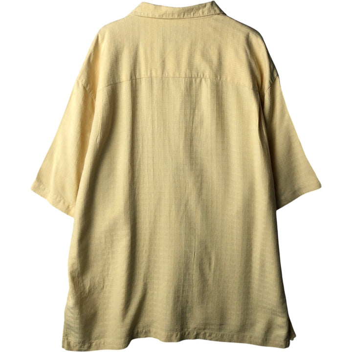 Jamaica Jaxx Check Pattern Short-Sleeve Open Collar Silk Shirt, Boxy Fit, Men's Size XL (approx.) silk yellow type Vintage Second Hand