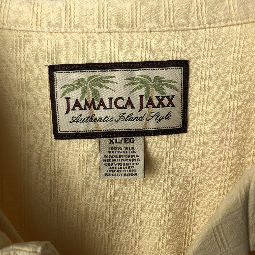 Jamaica Jaxx Check Pattern Short-Sleeve Open Collar Silk Shirt, Boxy Fit, Men's Size XL (approx.) silk yellow type Vintage Second Hand
