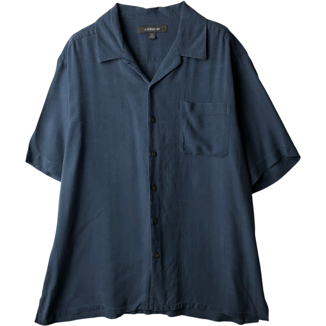 CROFT and BARROW Check Pattern Short-Sleeve Open Collar Silk Shirt, Boxy Fit, Men's Size L silk blue type Vintage Second Hand
