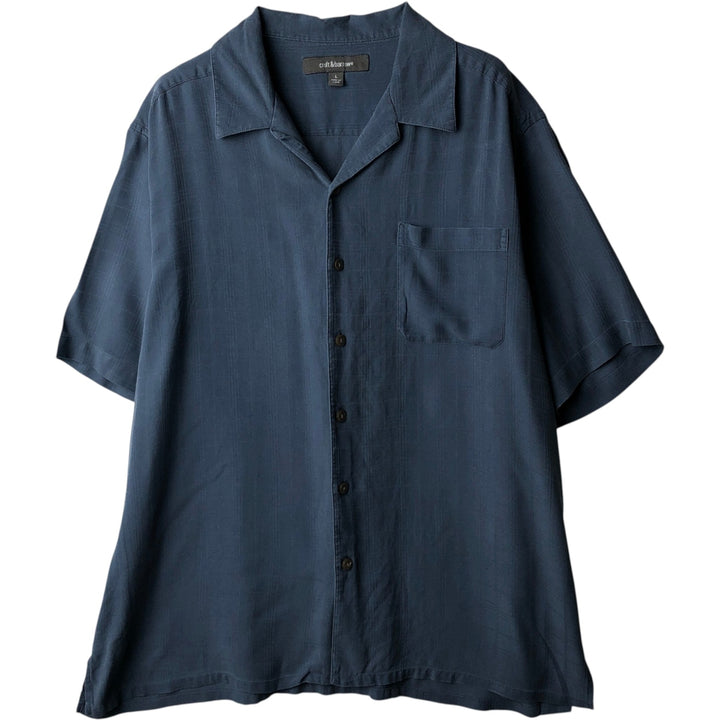 CROFT and BARROW Check Pattern Short-Sleeve Open Collar Silk Shirt, Boxy Fit, Men's Size L silk blue type Vintage Second Hand