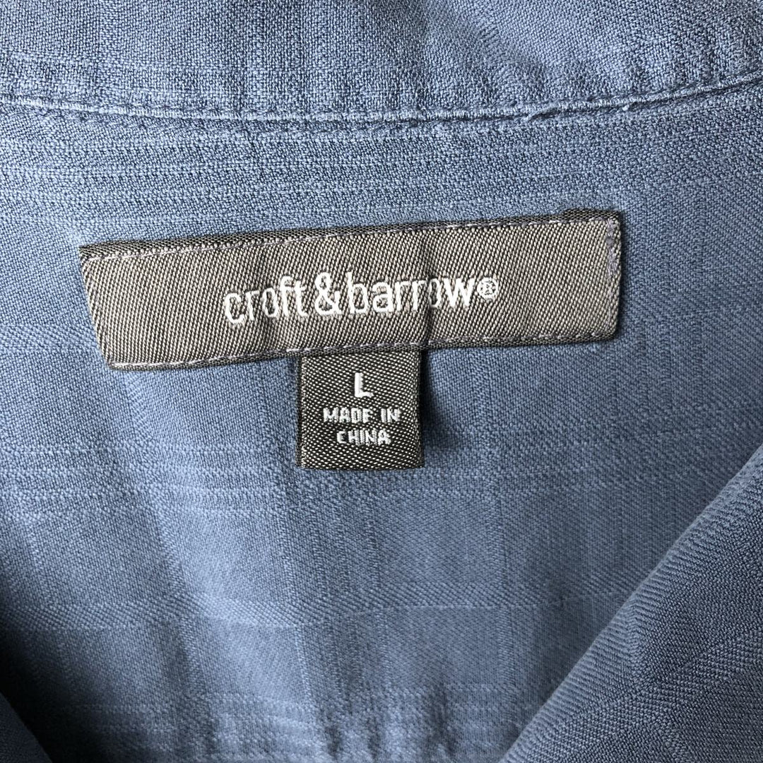 CROFT and BARROW Check Pattern Short-Sleeve Open Collar Silk Shirt, Boxy Fit, Men's Size L silk blue type Vintage Second Hand