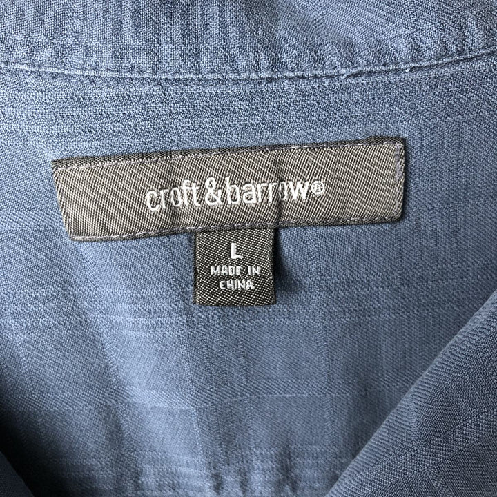 CROFT and BARROW Check Pattern Short-Sleeve Open Collar Silk Shirt, Boxy Fit, Men's Size L silk blue type Vintage Second Hand
