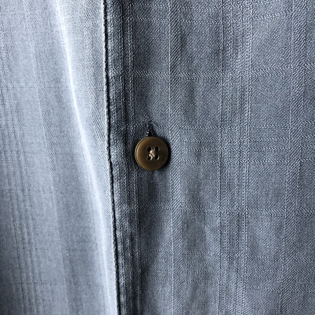 CROFT and BARROW Check Pattern Short-Sleeve Open Collar Silk Shirt, Boxy Fit, Men's Size L silk blue type Vintage Second Hand