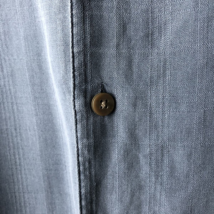 CROFT and BARROW Check Pattern Short-Sleeve Open Collar Silk Shirt, Boxy Fit, Men's Size L silk blue type Vintage Second Hand