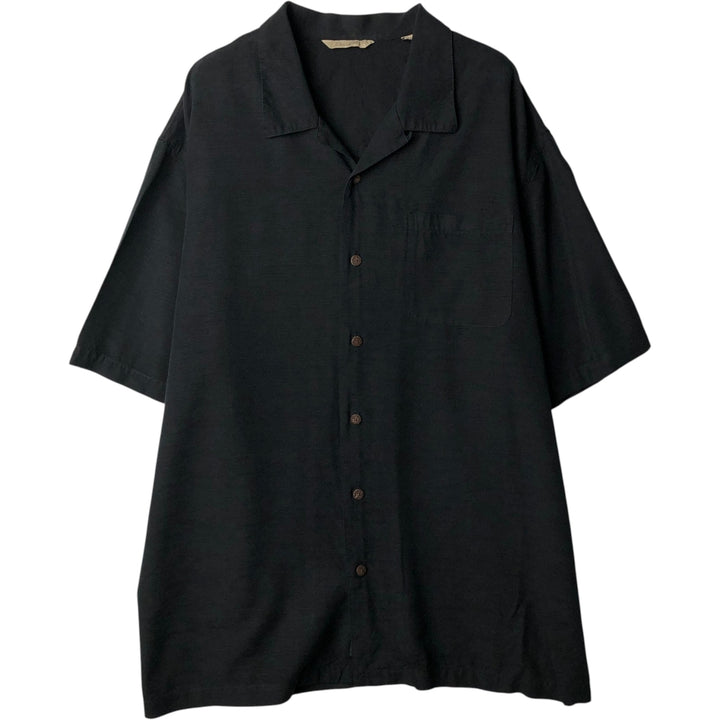 Paradise Collection Short-Sleeve Open-Collar Silk Shirt, Boxy Fit, Men's Size XL silk black type Vintage Second Hand