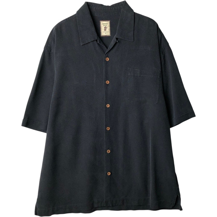 Jamaica Jaxx Short-Sleeve Open-Collar Silk Shirt, Boxy Fit, Men's Size L (approx.) silk black type Vintage Second Hand