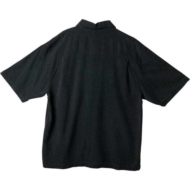 Jamaica Jaxx Short-Sleeve Open-Collar Silk Shirt, Boxy Fit, Men's Size L (approx.) silk black type Vintage Second Hand
