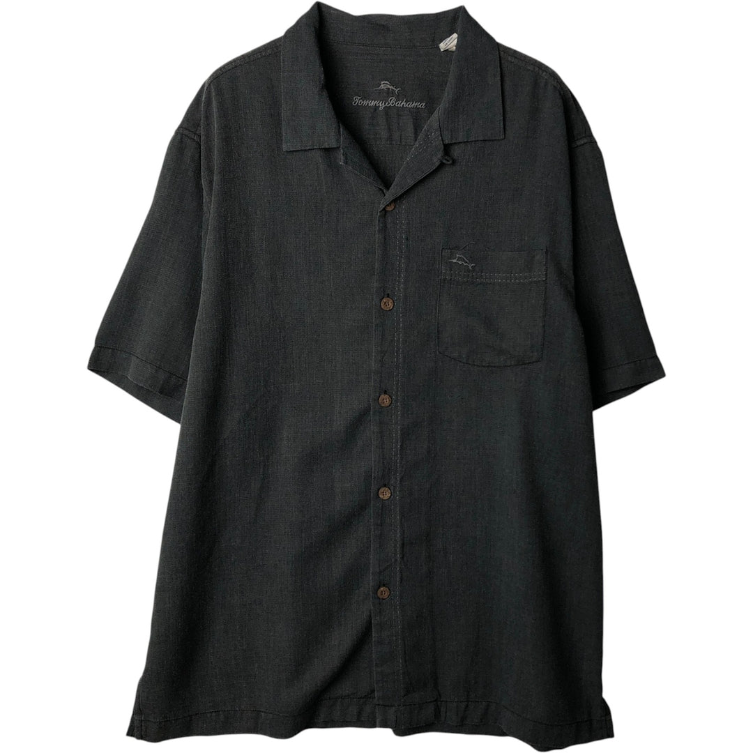 Tommy Bahama short sleeve open collar silk shirt, box shirt, men's size L silk Charcoal Vintage Second Hand