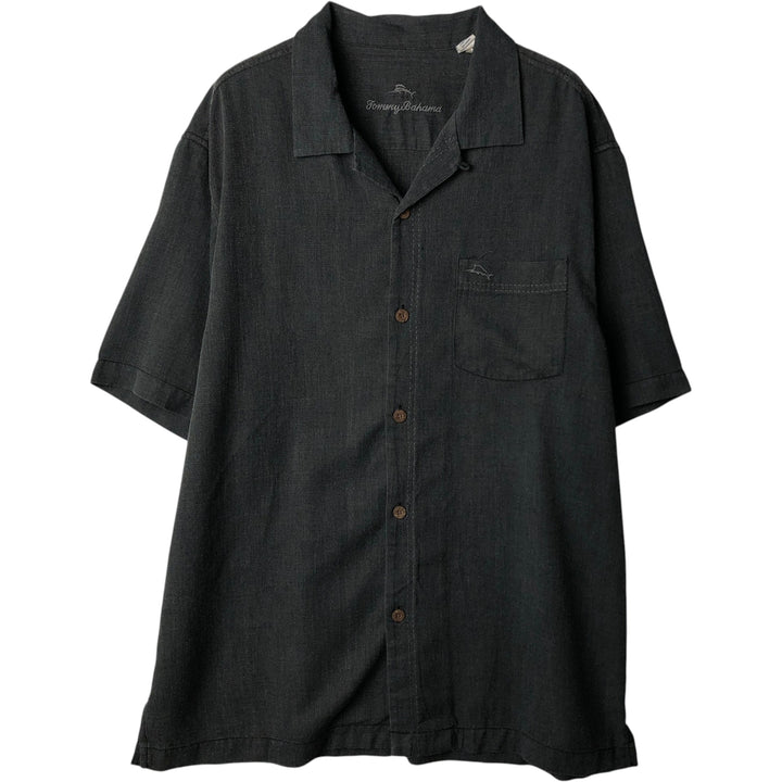 Tommy Bahama short sleeve open collar silk shirt, box shirt, men's size L silk Charcoal Vintage Second Hand
