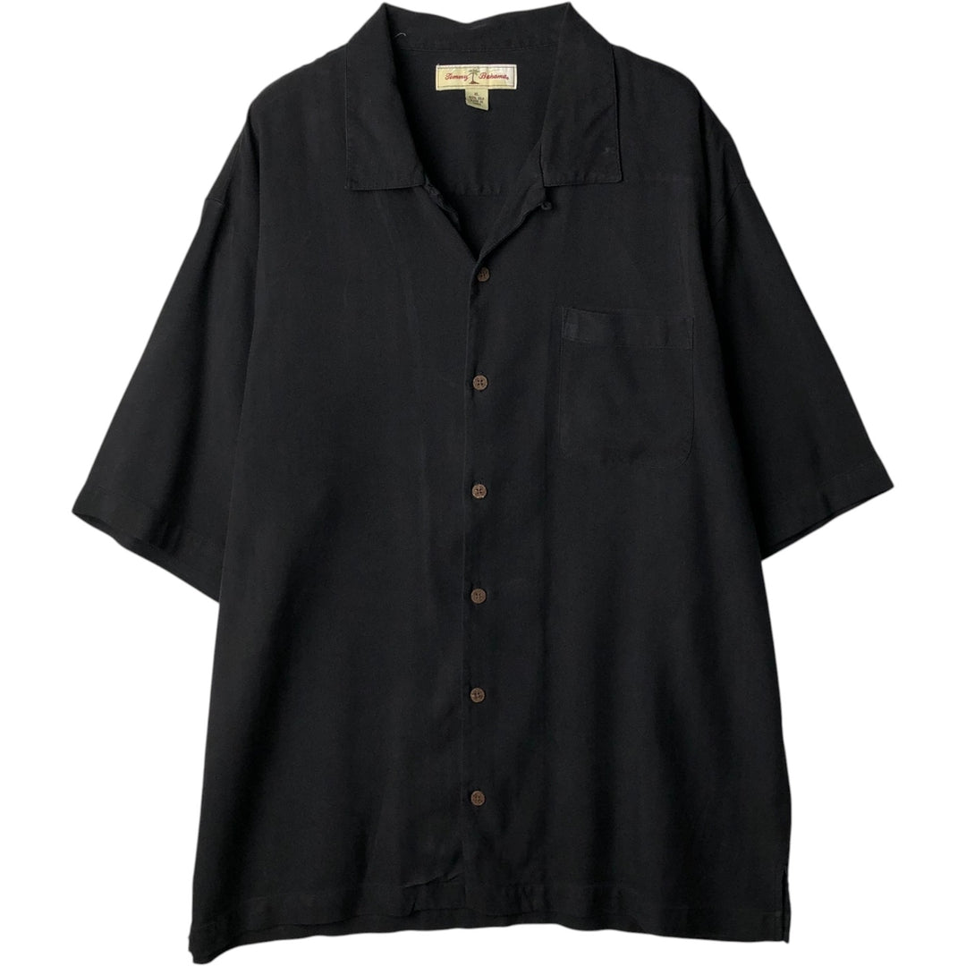 Tommy Bahama short sleeve open collar silk shirt, box shirt, men's XL size silk black type Vintage Second Hand
