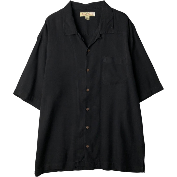 Tommy Bahama short sleeve open collar silk shirt, box shirt, men's XL size silk black type Vintage Second Hand