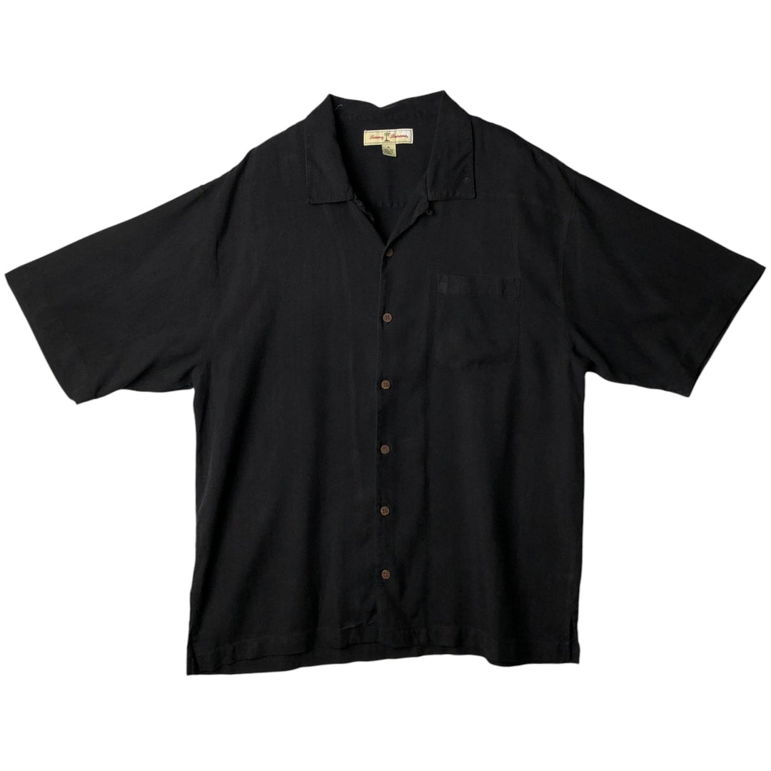 Tommy Bahama short sleeve open collar silk shirt, box shirt, men's XL size silk black type Vintage Second Hand