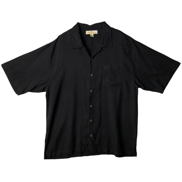 Tommy Bahama short sleeve open collar silk shirt, box shirt, men's XL size silk black type Vintage Second Hand