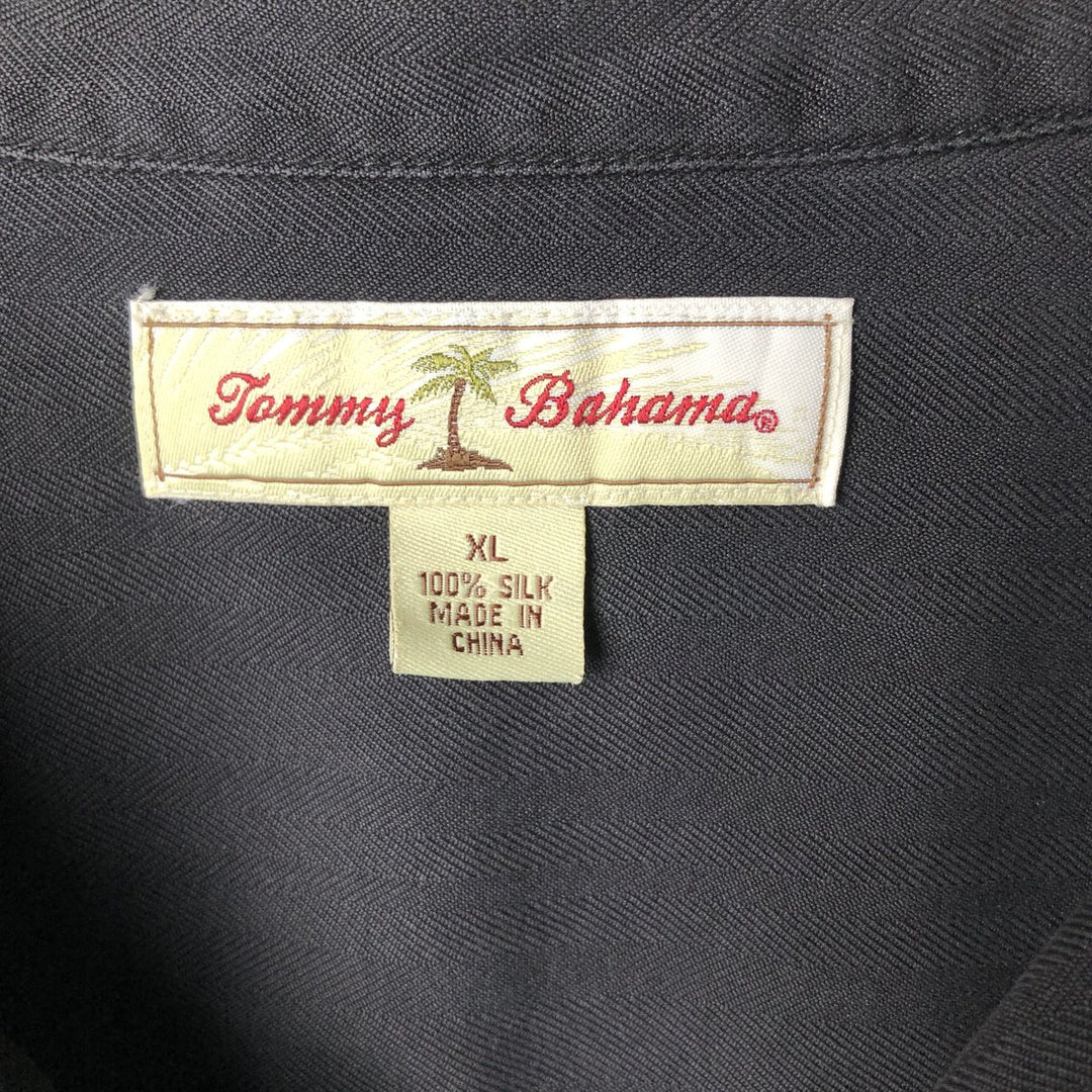 Tommy Bahama short sleeve open collar silk shirt, box shirt, men's XL size silk black type Vintage Second Hand