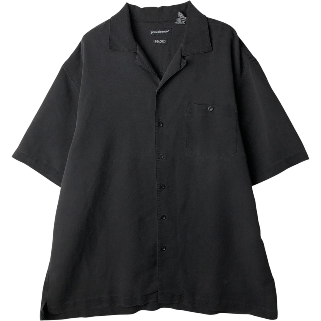 Prime Elements Short-Sleeve Open-Collar Rayon Shirt, Boxy Fit, Men's Size XL Rayon black type Vintage Second Hand