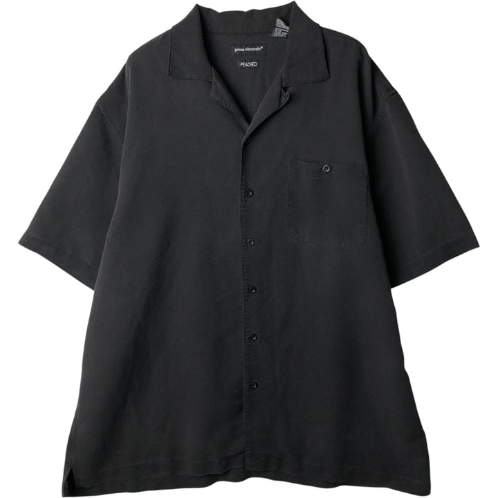 Prime Elements Short-Sleeve Open-Collar Rayon Shirt, Boxy Fit, Men's Size XL Rayon black type Vintage Second Hand
