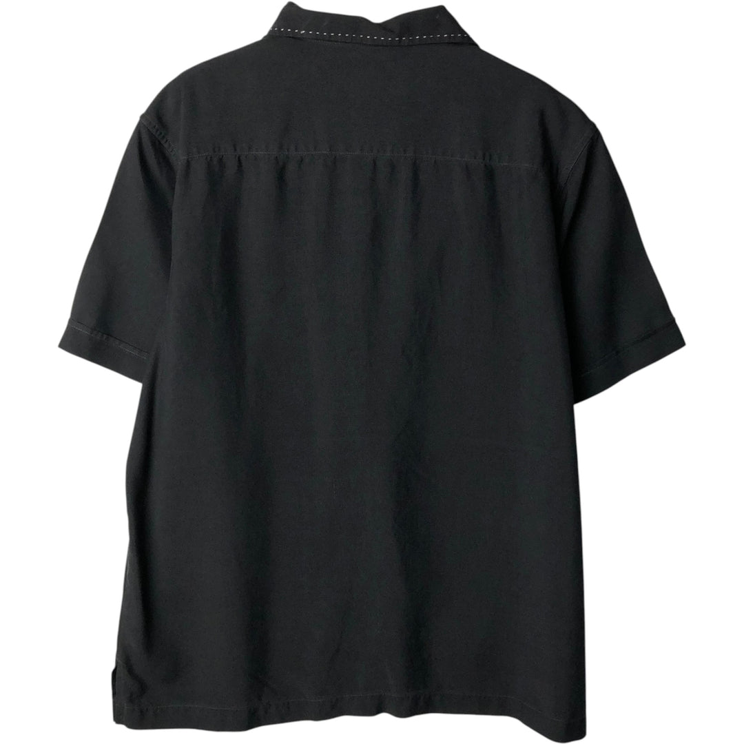 Nat Nast Short-Sleeve Open-Collar Silk Shirt, Boxy Fit, Men's Size M (approx.) silk black type Vintage Second Hand