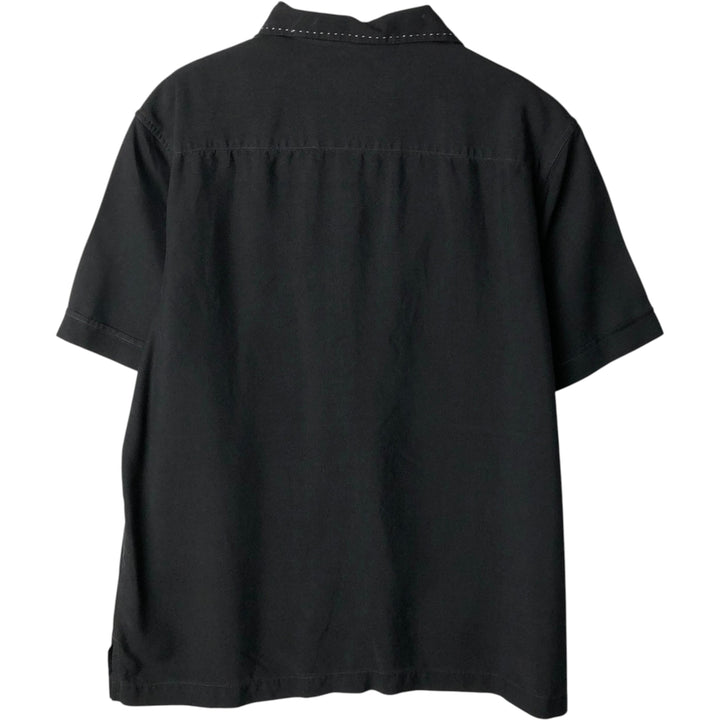 Nat Nast Short-Sleeve Open-Collar Silk Shirt, Boxy Fit, Men's Size M (approx.) silk black type Vintage Second Hand