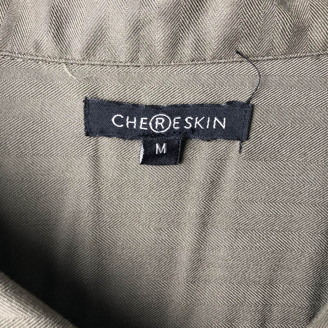 CHERESKIN Short-Sleeve Open-Collar Rayon Shirt, Boxy Fit, Men's Size M (approx.) Rayon Khaki type Vintage Second Hand