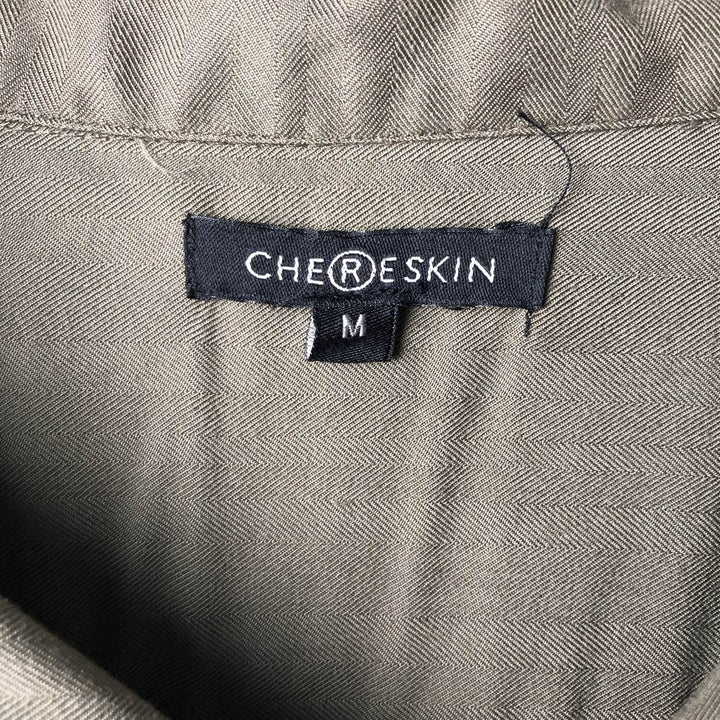 CHERESKIN Short-Sleeve Open-Collar Rayon Shirt, Boxy Fit, Men's Size M (approx.) Rayon Khaki type Vintage Second Hand