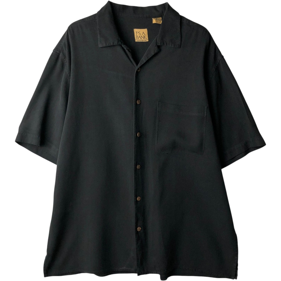 JOS. A. BANK Short-Sleeve Open-Collar Silk Shirt, Boxy Fit, Men's Size M (approx.) silk black type Vintage Second Hand