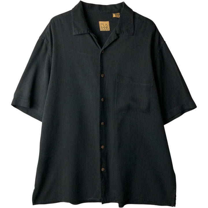 JOS. A. BANK Short-Sleeve Open-Collar Silk Shirt, Boxy Fit, Men's Size M (approx.) silk black type Vintage Second Hand