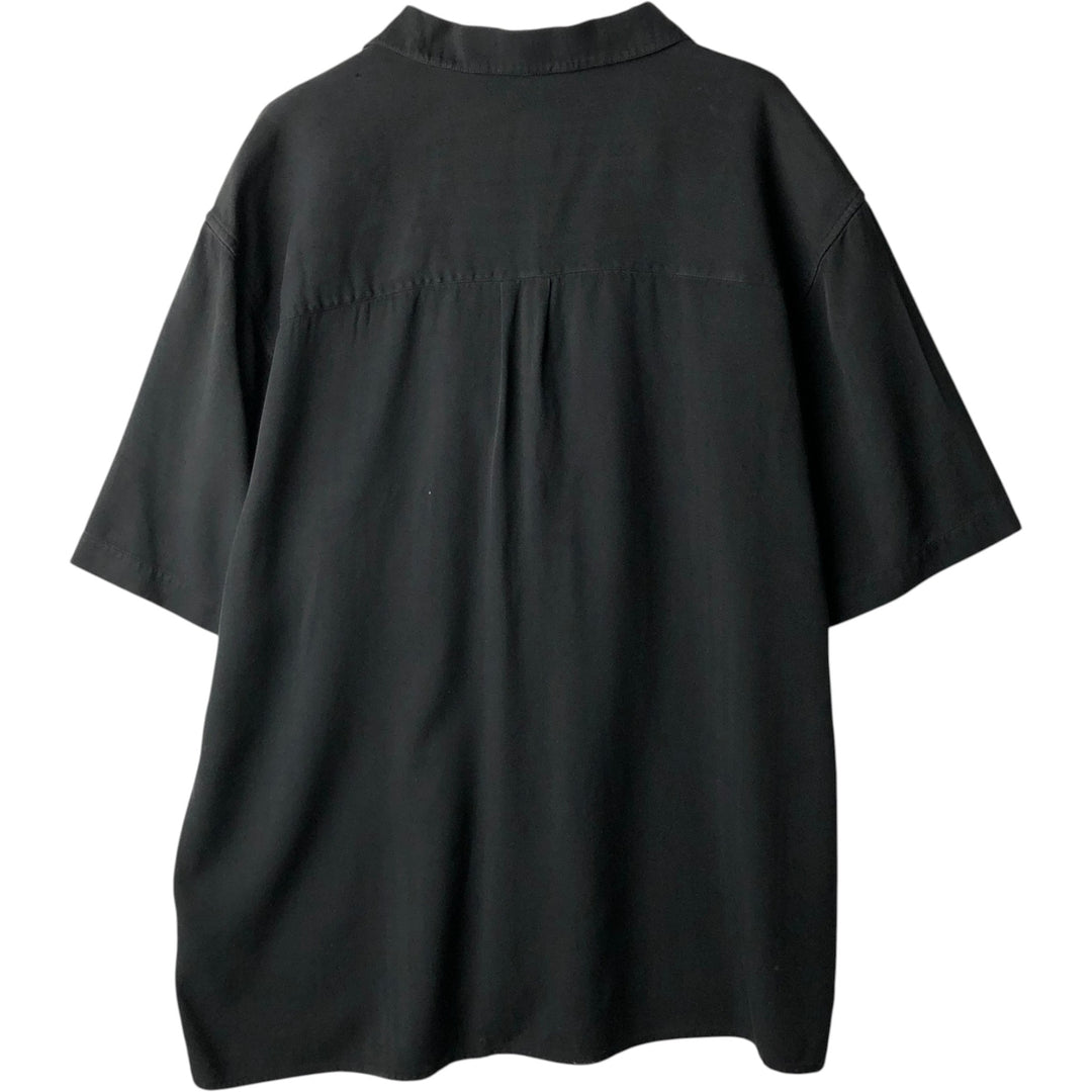 JOS. A. BANK Short-Sleeve Open-Collar Silk Shirt, Boxy Fit, Men's Size M (approx.) silk black type Vintage Second Hand