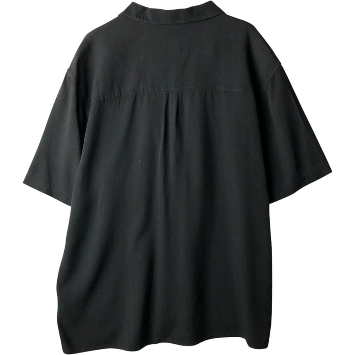JOS. A. BANK Short-Sleeve Open-Collar Silk Shirt, Boxy Fit, Men's Size M (approx.) silk black type Vintage Second Hand