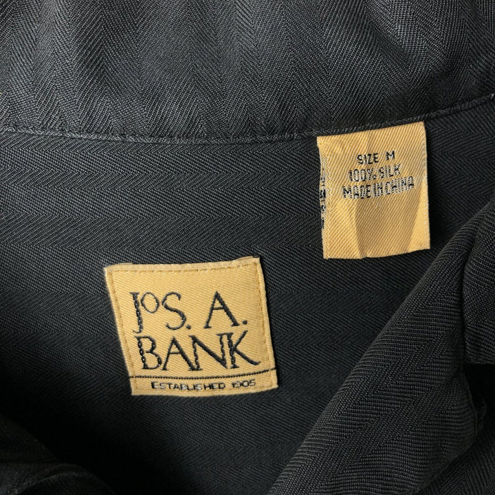 JOS. A. BANK Short-Sleeve Open-Collar Silk Shirt, Boxy Fit, Men's Size M (approx.) silk black type Vintage Second Hand