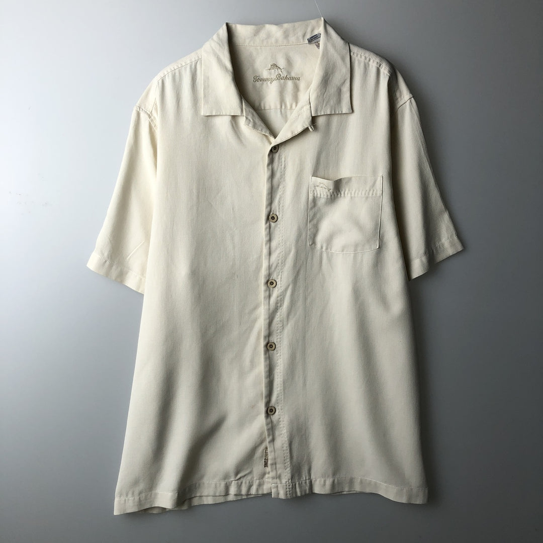 JOS. A. BANK Short-Sleeve Open-Collar Silk Shirt, Boxy Fit, Men's Size M (approx.) silk black type Vintage Second Hand