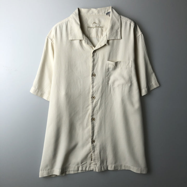 JOS. A. BANK Short-Sleeve Open-Collar Silk Shirt, Boxy Fit, Men's Size M (approx.) silk black type Vintage Second Hand