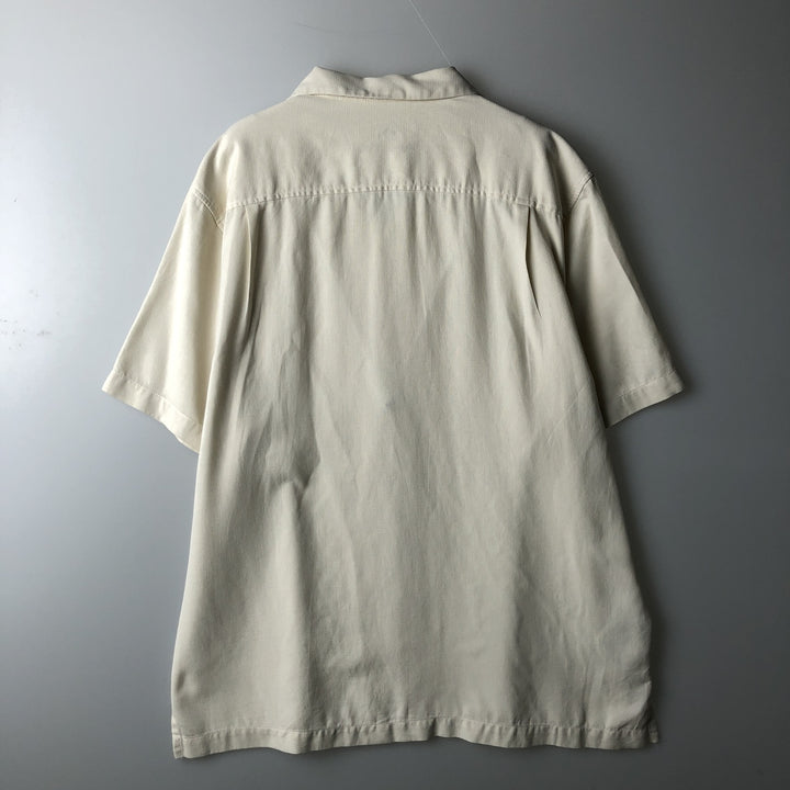 JOS. A. BANK Short-Sleeve Open-Collar Silk Shirt, Boxy Fit, Men's Size M (approx.) silk black type Vintage Second Hand