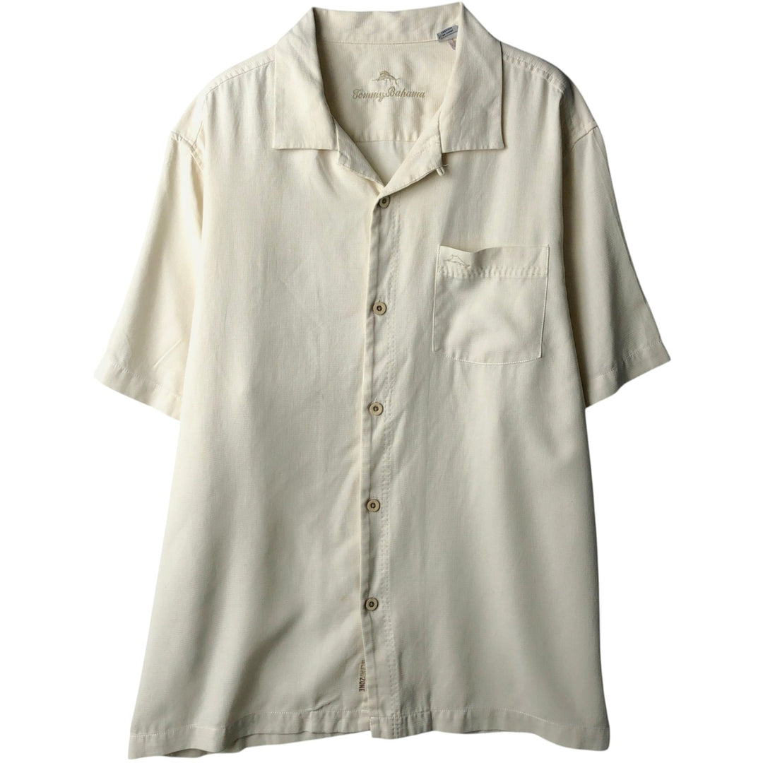 Tommy Bahama short sleeve open collar silk shirt, box shirt, men's size L silk ivory Vintage Second Hand