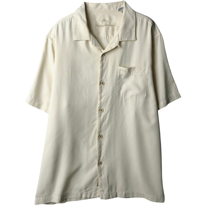 Tommy Bahama short sleeve open collar silk shirt, box shirt, men's size L silk ivory Vintage Second Hand