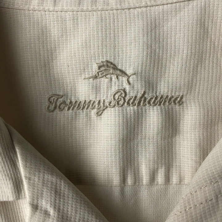 Tommy Bahama short sleeve open collar silk shirt, box shirt, men's size L silk ivory Vintage Second Hand
