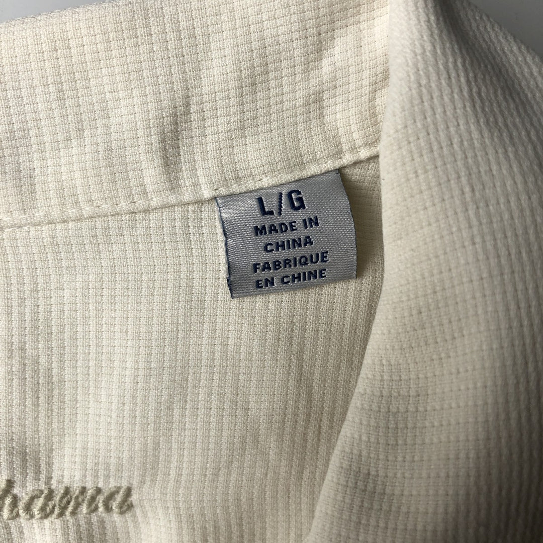 Tommy Bahama short sleeve open collar silk shirt, box shirt, men's size L silk ivory Vintage Second Hand