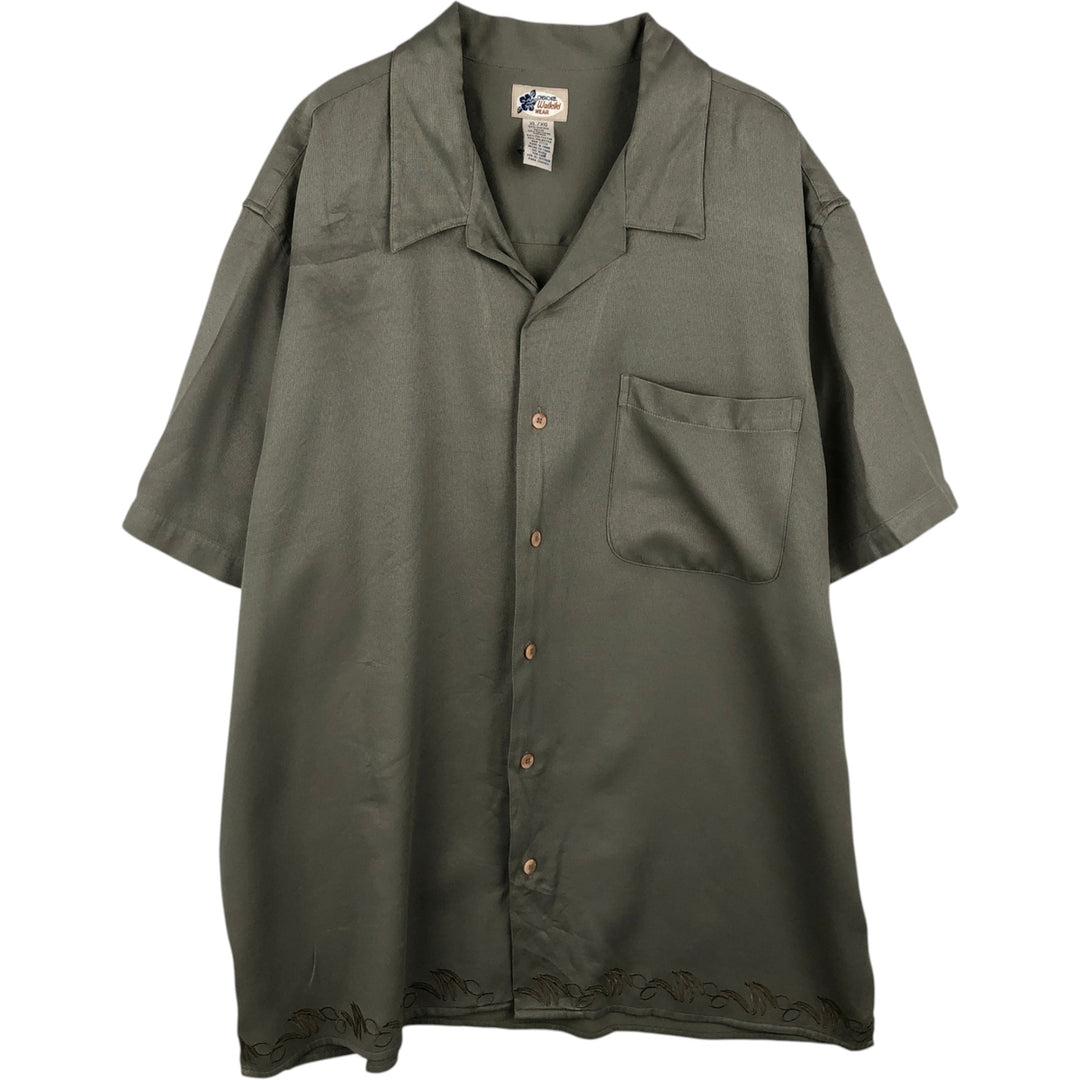 90'S Cherokee Waikiki Wear Short-Sleeve Open-Collar Rayon Shirt, Boxy Shirt, Men's XL Equivalent, Vintage Viscose rayon Khaki type Vintage Second Hand